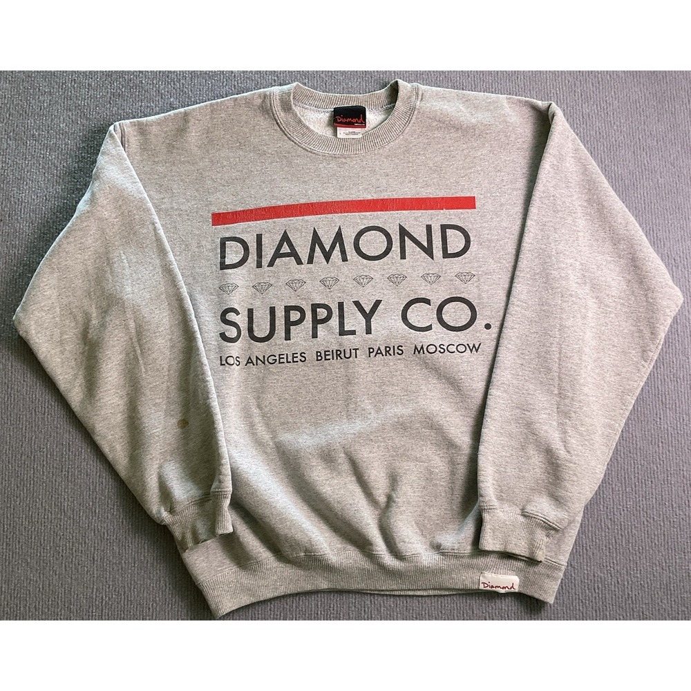 Diamond Supply Co. Men's Graphic Gray Crew Neck Pullover Sweatshirt Size Large